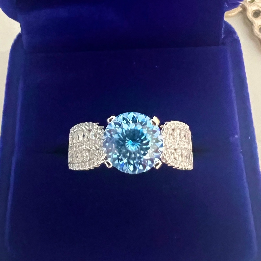 NEW Aquamarine Color Moissanite Ring
